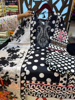 Elegant Organza Lace Detailing Swiss Lawn Suit.